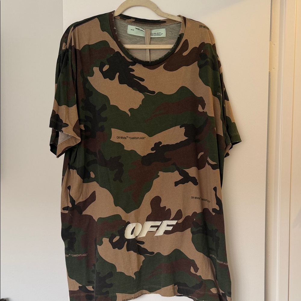 Off-White Green and Brown Camouflage T-Shirt